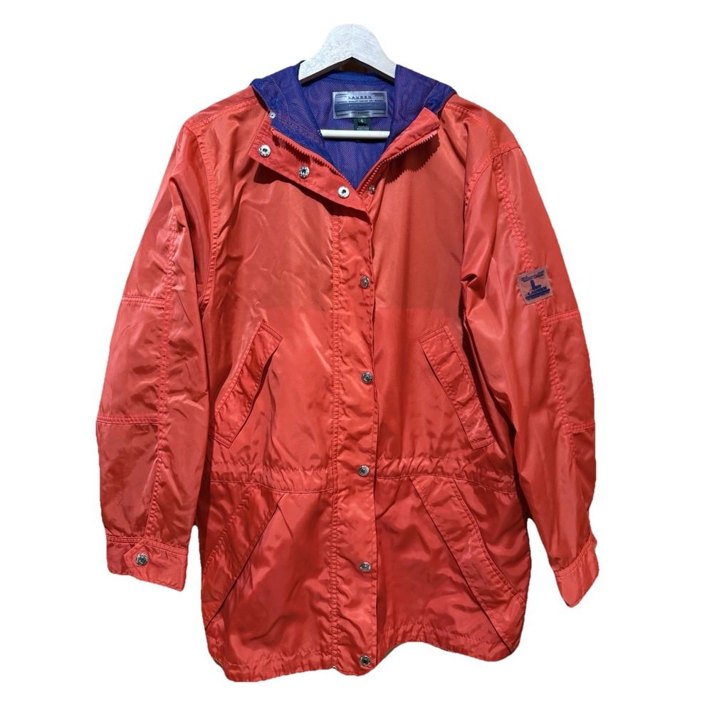 VTG Women's Lauren Ralph Lauren Red Hooded Shell Nylon Outwear Jacket Small EUC